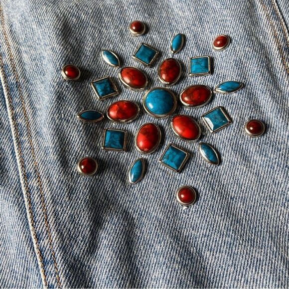 ABS Allen Schwartz Embellished Jean jacket Y2K 00s country western - Picture 3 of 10